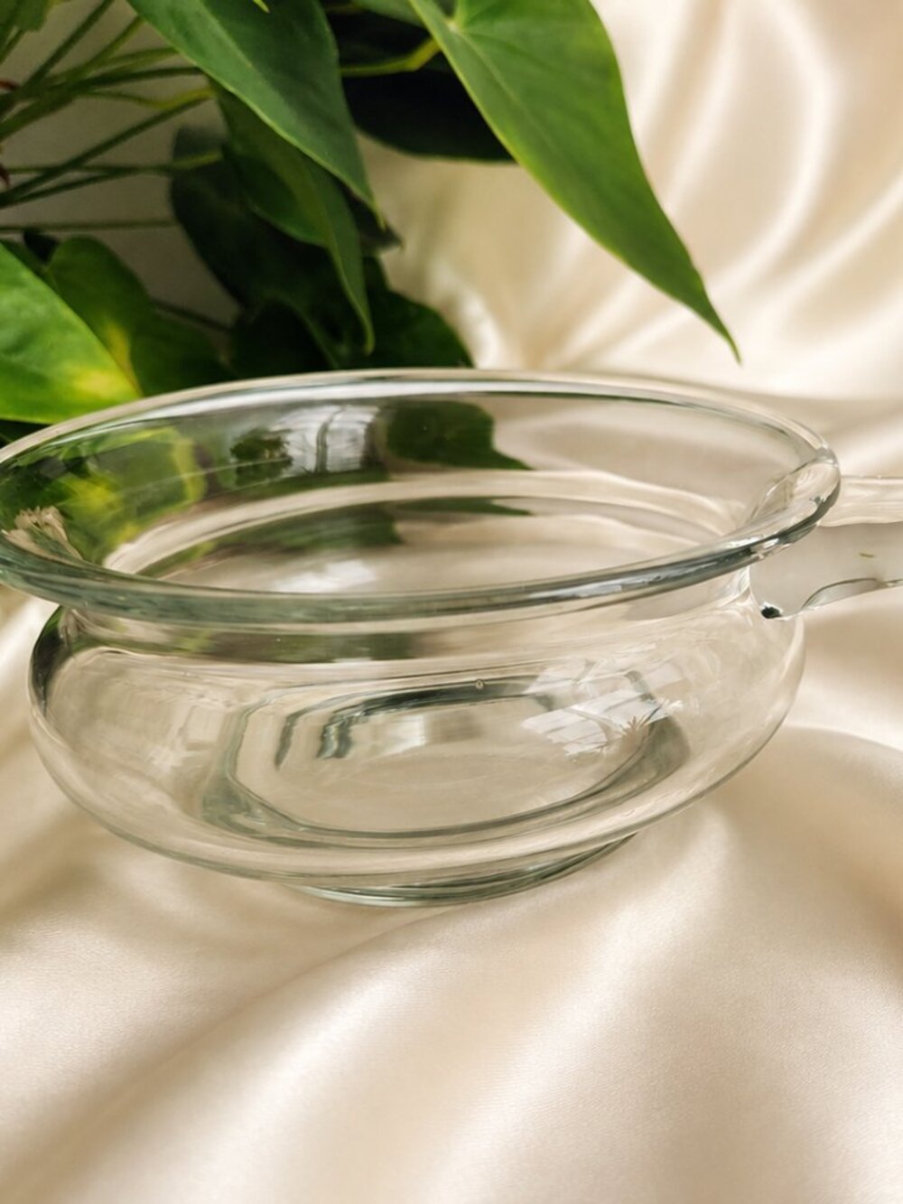 Vintage Mid-Century Hand-Blown Clear Glass Snack Server Skillet Elongated Handle